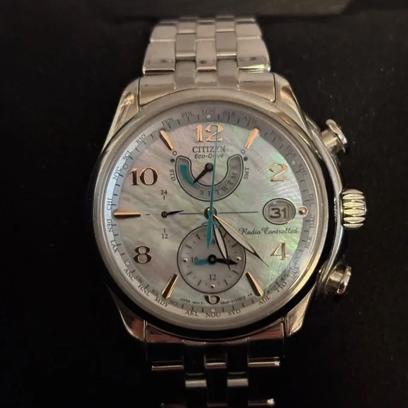 CITIZEN Eco-Drive MOP Dial World Time Radio Controlled Women’s Watch - Picture 7 of 7